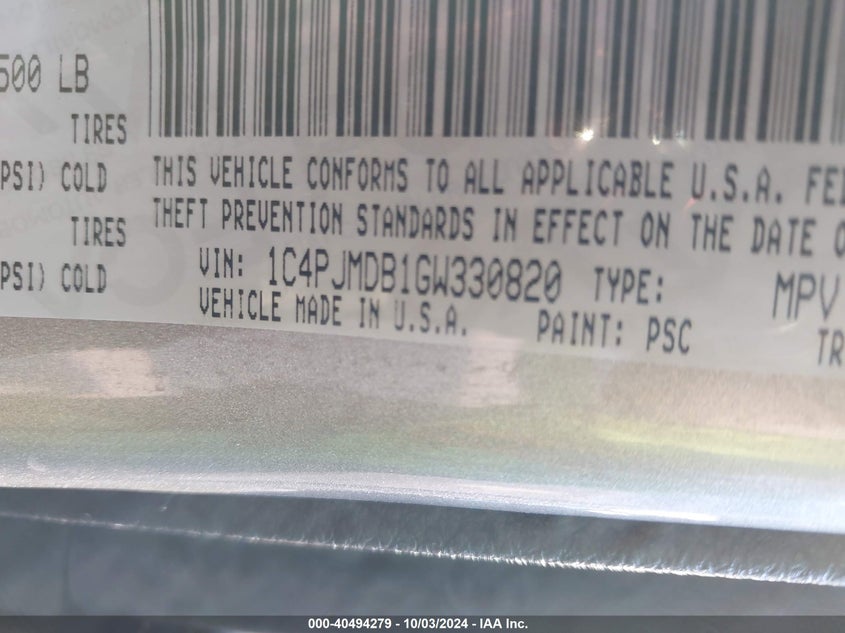 1C4PJMDB1GW330820 2016 Jeep Cherokee Limited