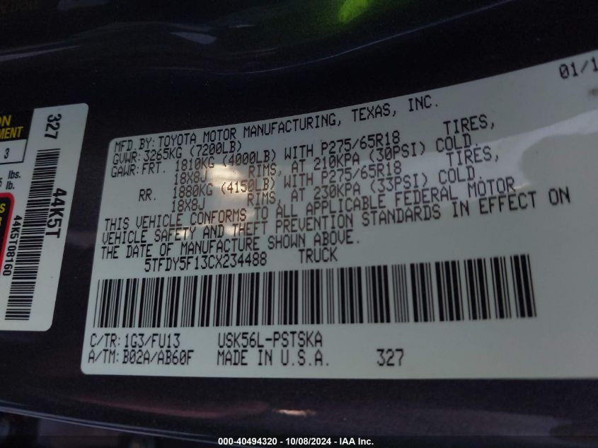 5TFDY5F13CX234488 2012 Toyota Tundra Crewmax Sr5