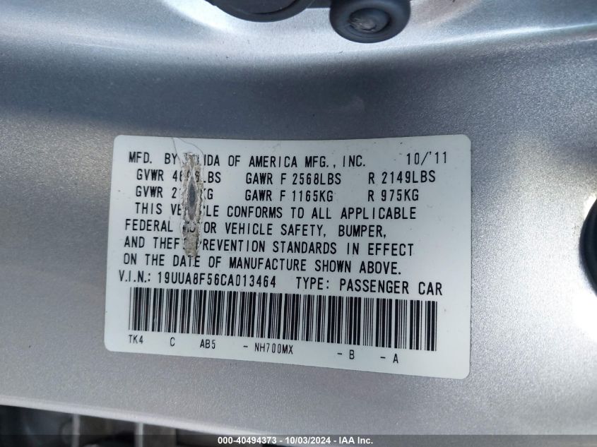 19UUA8F56CA013464 2012 Acura Tl 3.5