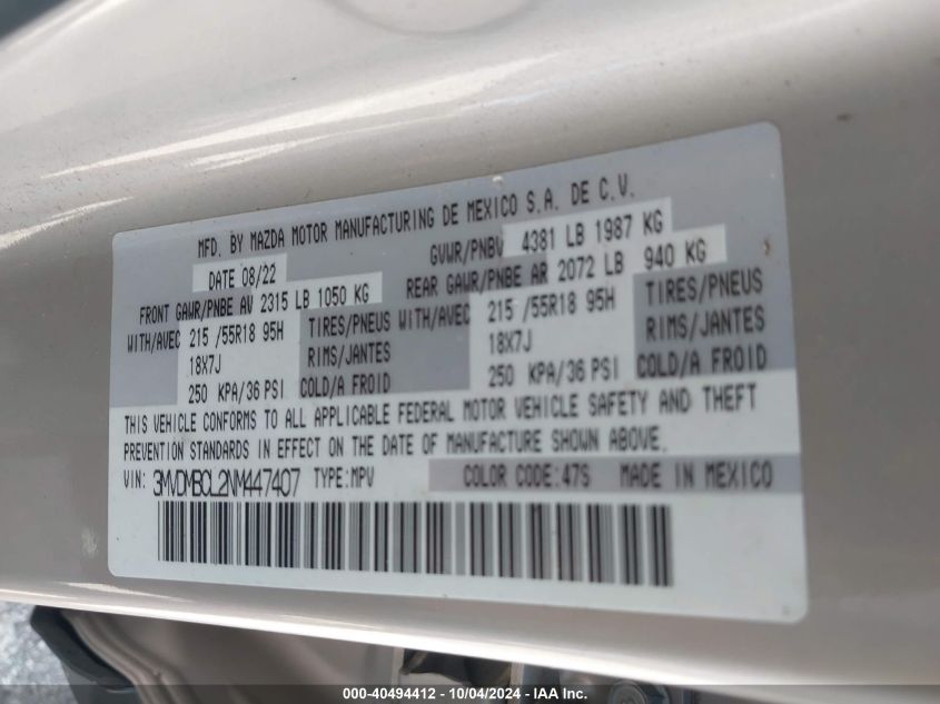 3MVDMBCL2NM447407 2022 Mazda Cx-30 Preferred