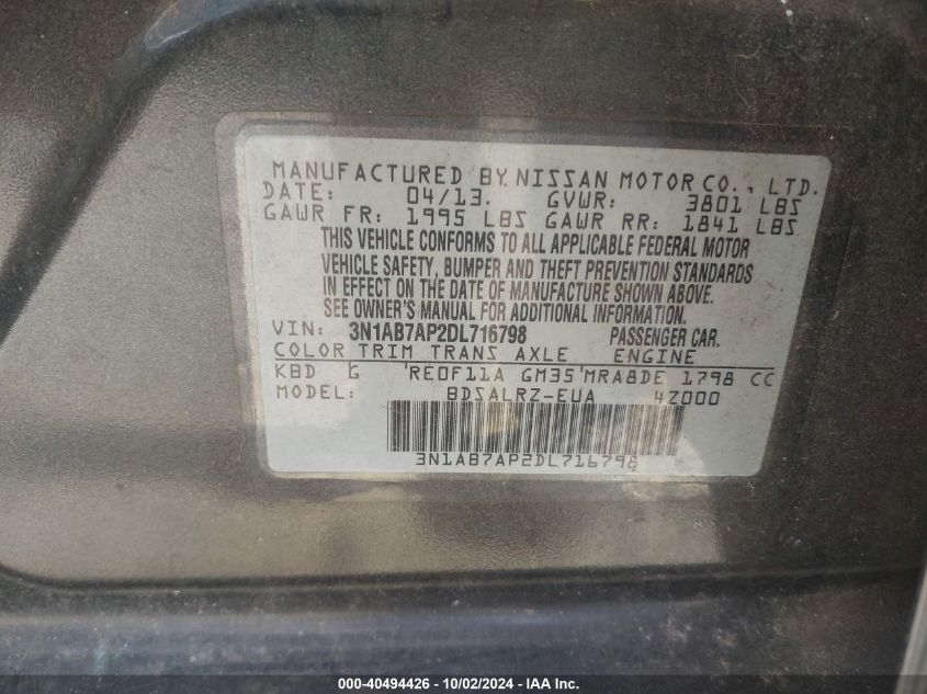 3N1AB7AP2DL716798 2013 Nissan Sentra Sr