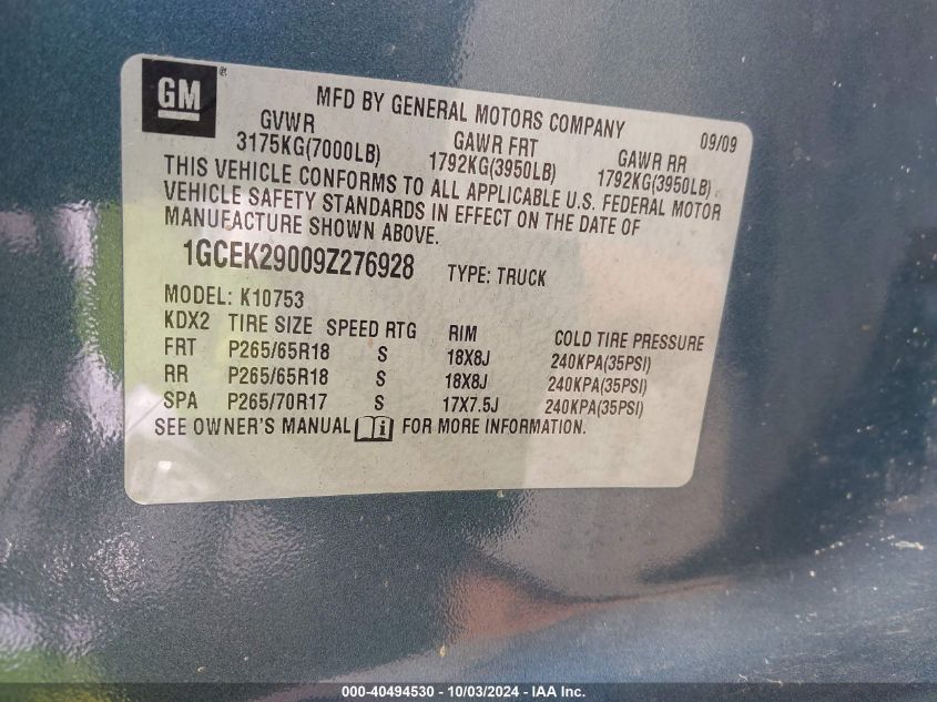 1GCEK29009Z276928 2009 Chevrolet Silverado 1500 Lt