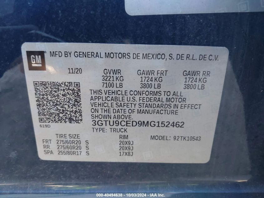 3GTU9CED9MG152462 2021 GMC Sierra 1500 4Wd Short Box Elevation