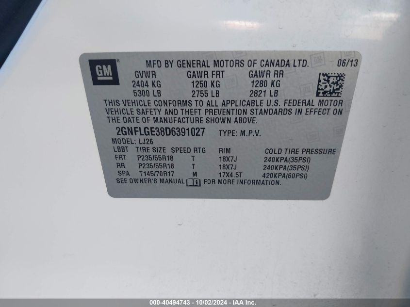 2GNFLGE38D6391027 2013 Chevrolet Equinox Ltz