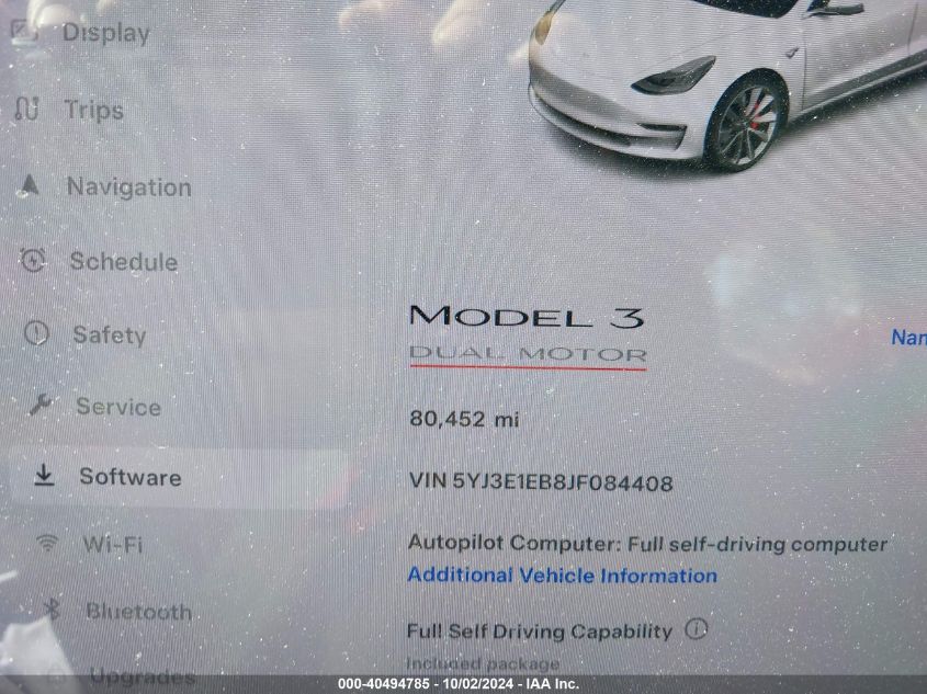 5YJ3E1EB8JF084408 2018 Tesla Model 3 Long Range/Performance