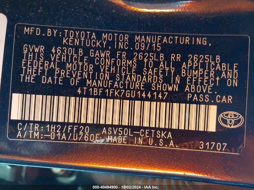 4T1BF1FK7GU144147 2016 Toyota Camry Se