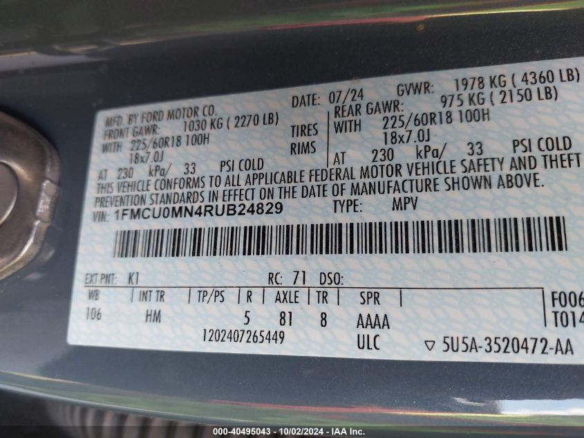 1FMCU0MN4RUB24829 2024 Ford Escape St-Line