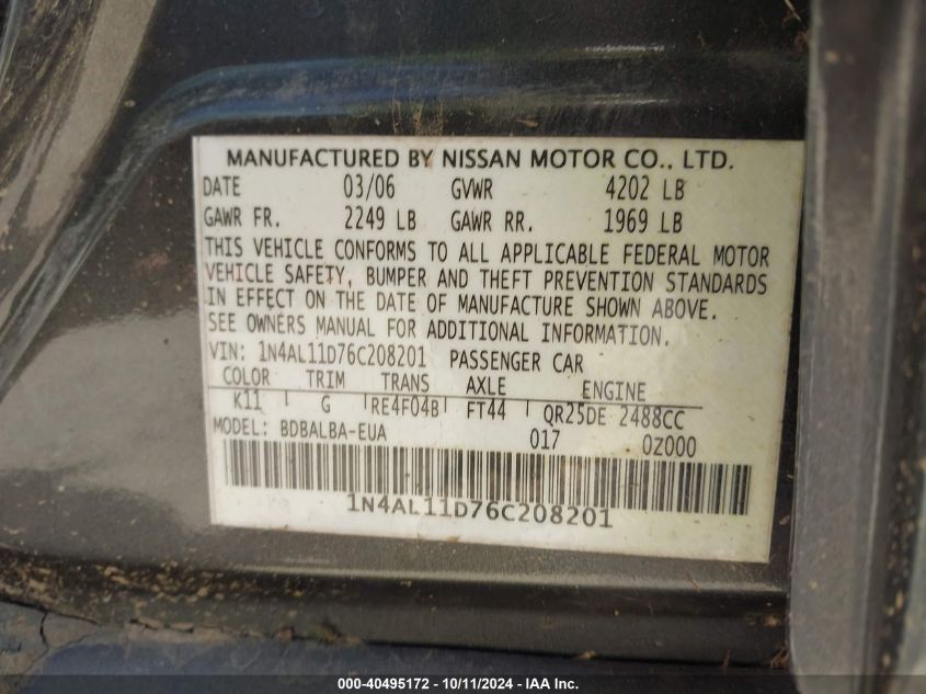 1N4AL11D76C208201 2006 Nissan Altima 2.5 S