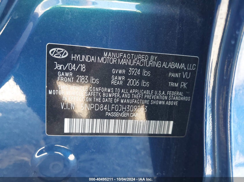 5NPD84LF0JH309263 2018 Hyundai Elantra Sel