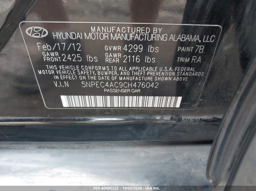 5NPEC4AC9CH476042 2012 Hyundai Sonata Limited