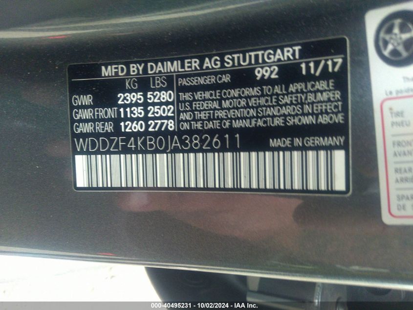 WDDZF4KB0JA382611 2018 Mercedes-Benz E 300 4Matic