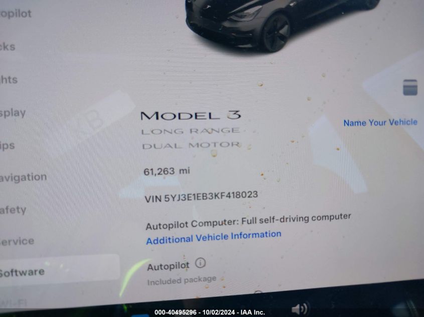 5YJ3E1EB3KF418023 2019 Tesla Model 3 Long Range/Performance