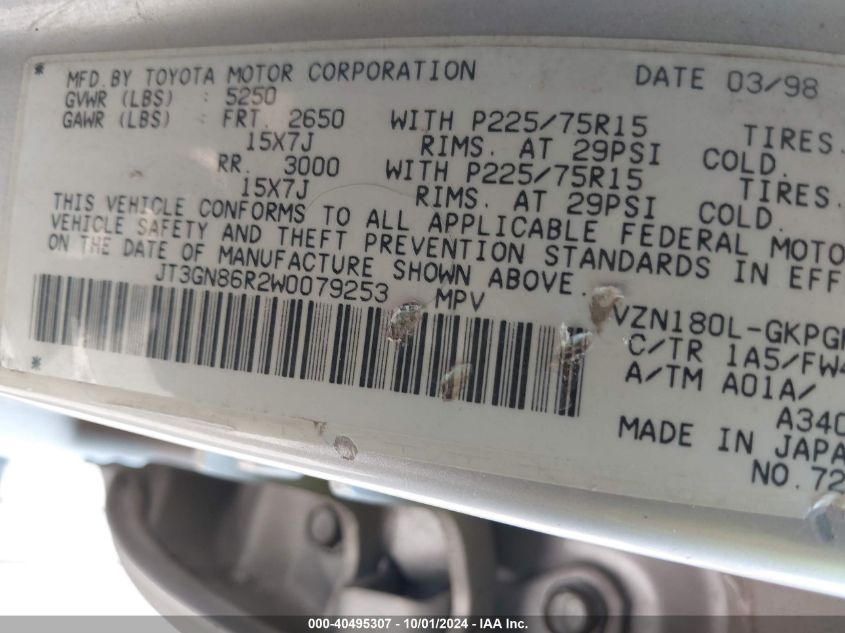 JT3GN86R2W0079253 1998 Toyota 4Runner Sr5 V6