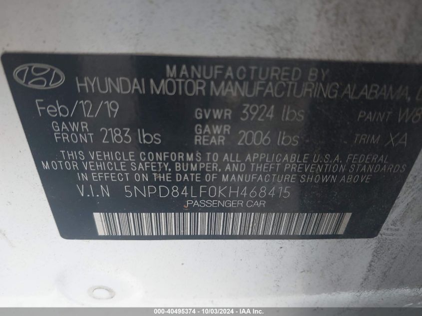 5NPD84LF0KH468415 2019 Hyundai Elantra Sel