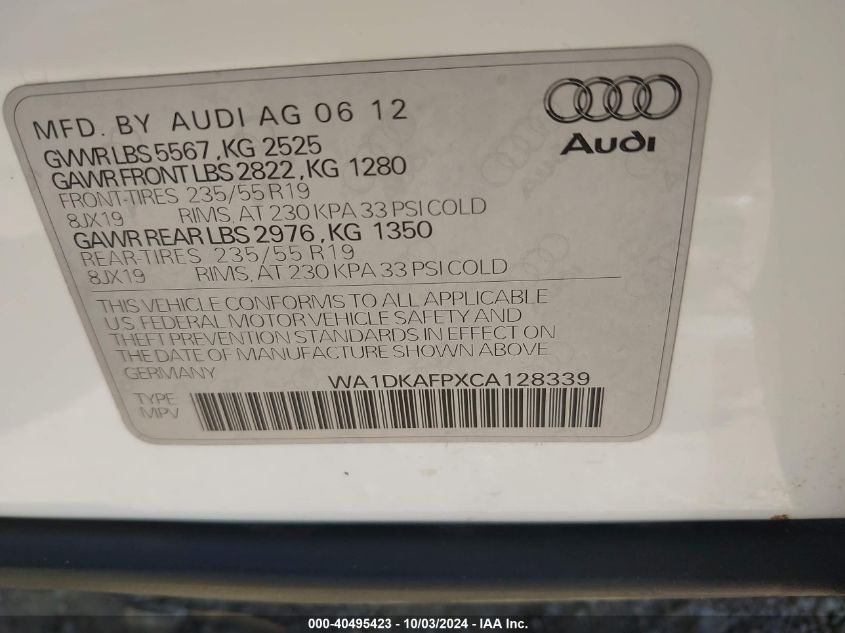 2012 Audi Q5 3.2 Premium Plus VIN: WA1DKAFPXCA128339 Lot: 40495423