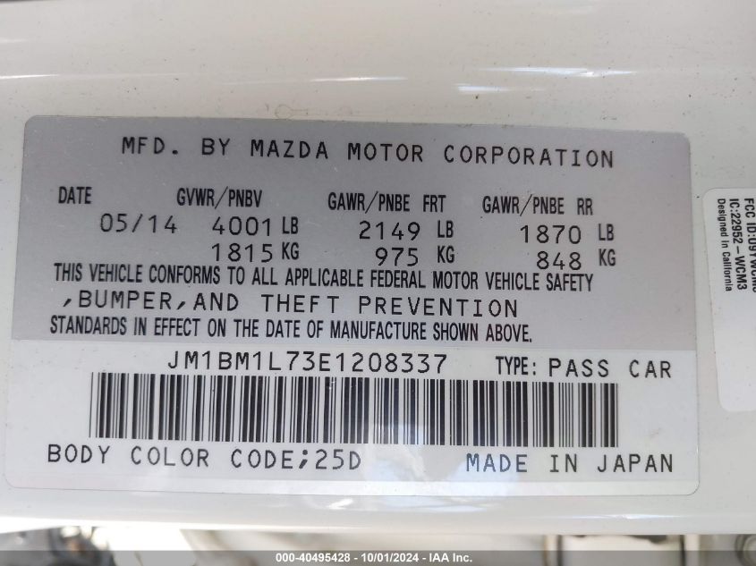 2014 Mazda Mazda3 I Touring VIN: JM1BM1L73E1208337 Lot: 40495428