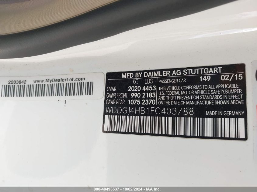 2015 MERCEDES-BENZ C VIN: WDDGJ4HB1FG403788