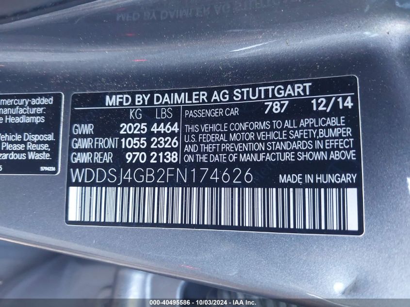 WDDSJ4GB2FN174626 2015 Mercedes-Benz Cla 250 4Matic