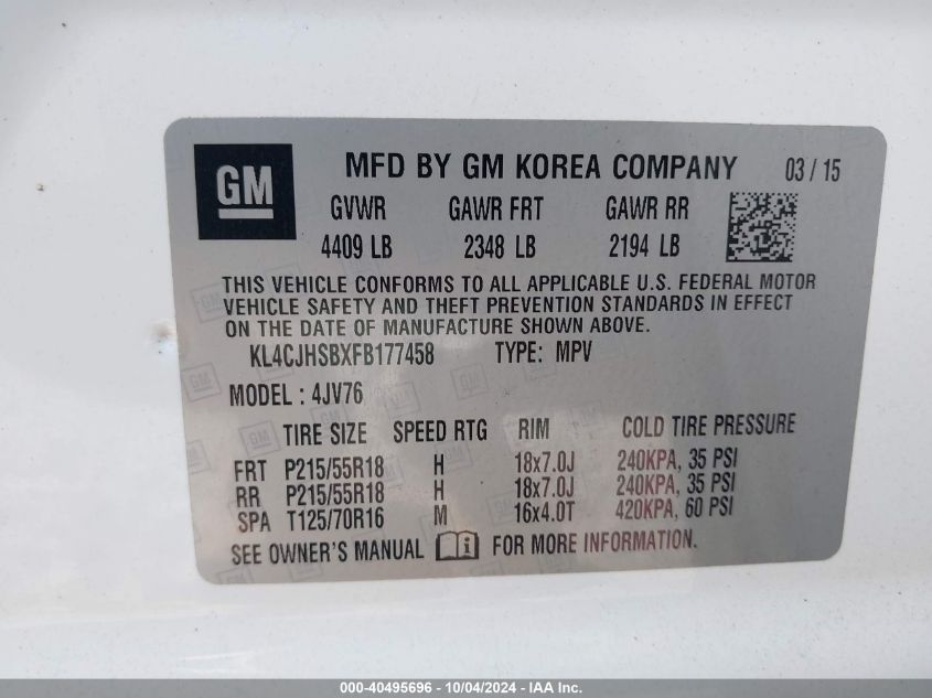 KL4CJHSBXFB177458 2015 Buick Encore Premium