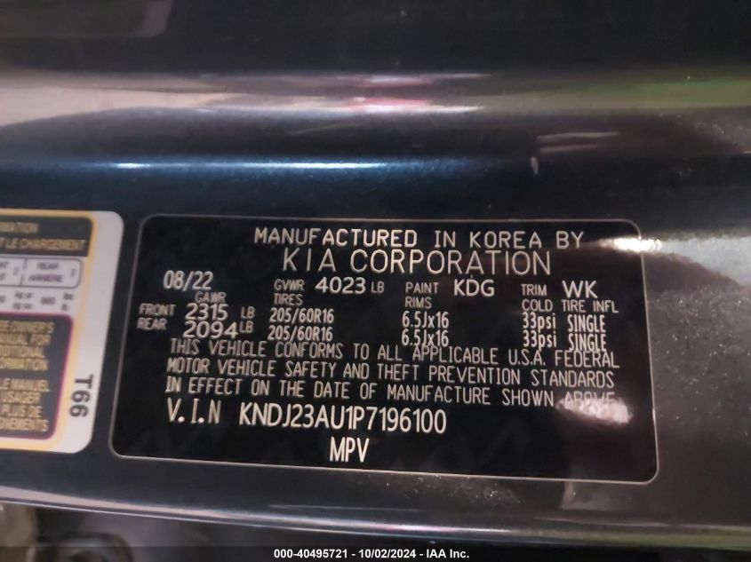 2023 Kia Soul Lx VIN: KNDJ23AU1P7196100 Lot: 40495721