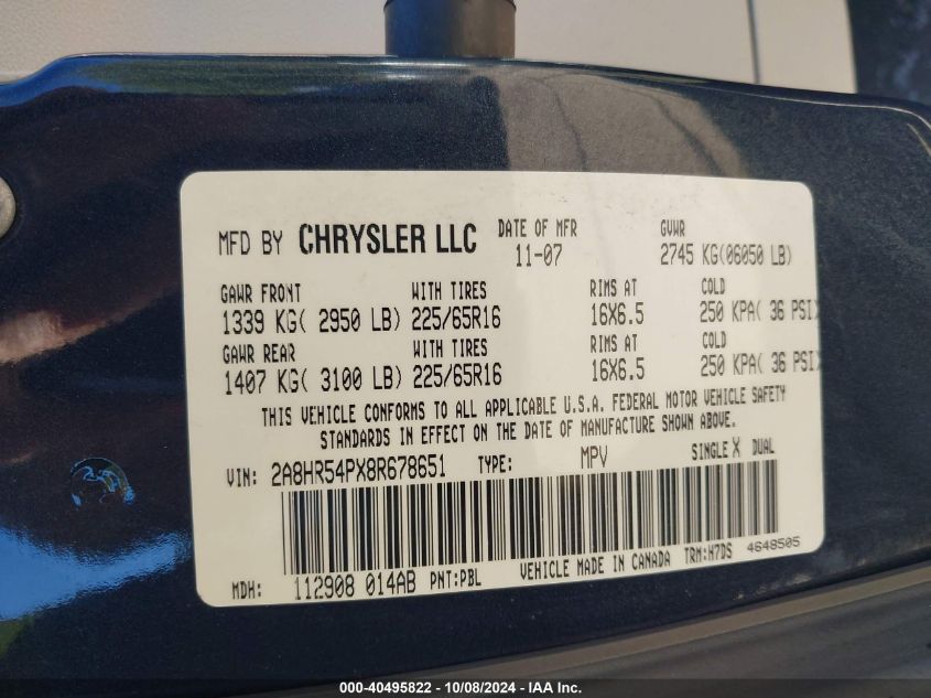 2A8HR54PX8R678651 2008 Chrysler Town & Country Touring