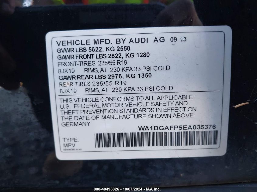 WA1DGAFP5EA035376 2014 Audi Q5 3.0T Premium Plus