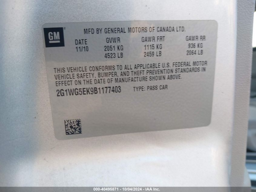 2G1WG5EK9B1177403 2011 Chevrolet Impala Lt