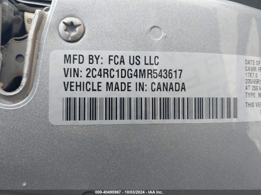 2021 Chrysler Voyager Lxi VIN: 2C4RC1DG4MR543617 Lot: 40495967