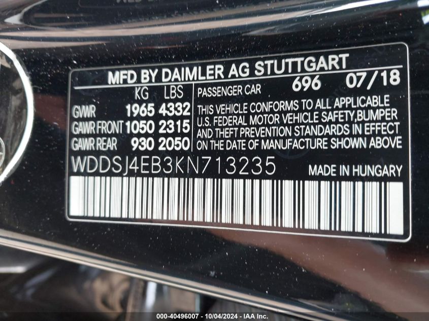 WDDSJ4EB3KN713235 2019 Mercedes-Benz Cla 250