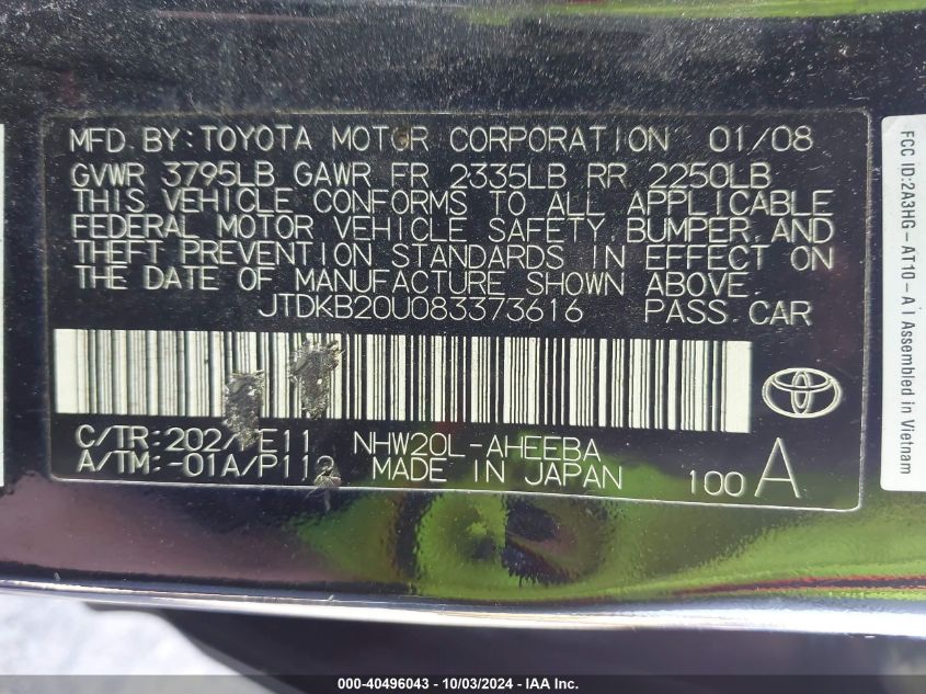 JTDKB20U083373616 2008 Toyota Prius