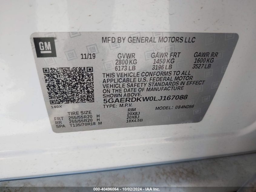 5GAERDKW0LJ167088 2020 Buick Enclave Fwd Avenir