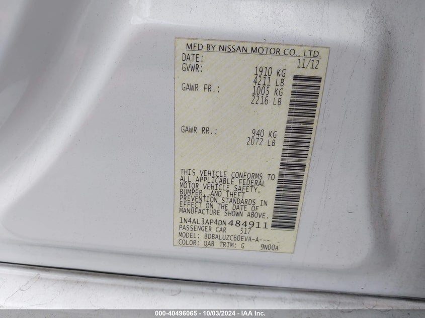 1N4AL3AP4DN484911 2013 Nissan Altima 2.5 Sv