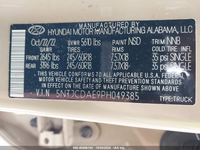 5NTJCDAE9PH049385 2023 Hyundai Santa Cruz Sel