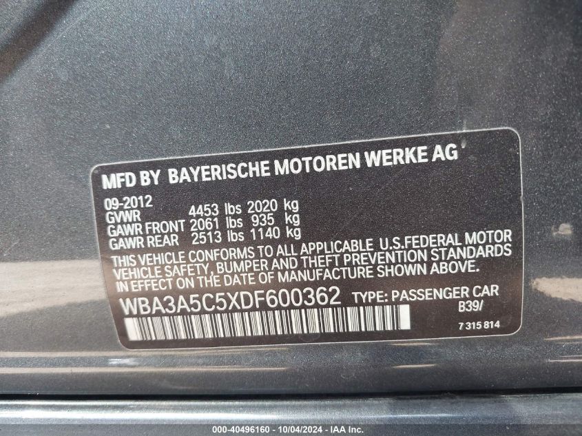 2013 BMW 328I - WBA3A5C5XDF600362