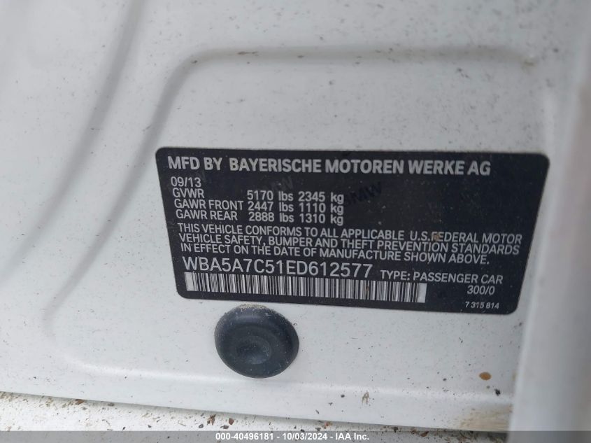 VIN WBA5A7C51ED612577 2014 BMW 5 Series, 528I Xdrive no.9