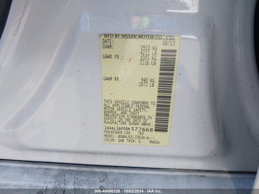 1N4AL3AP4DN577668 2013 Nissan Altima 2.5 S