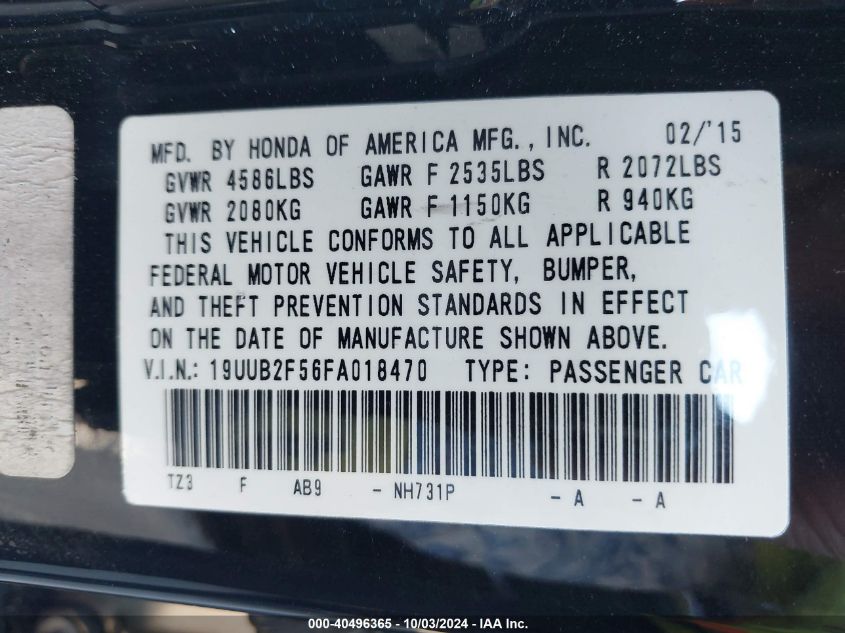 19UUB2F56FA018470 2015 Acura Tlx V6 Tech