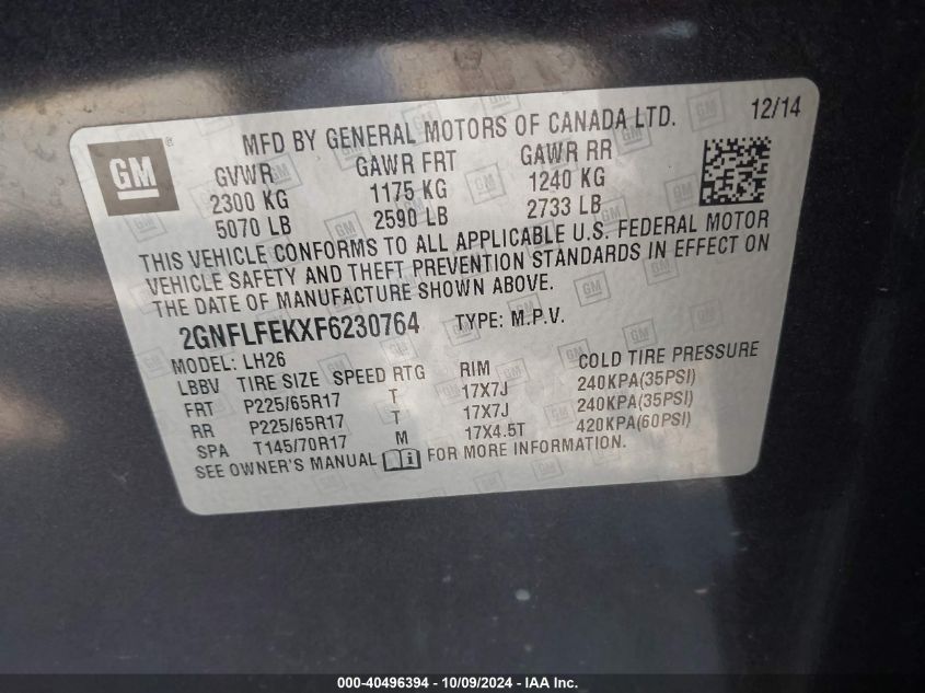 2GNFLFEKXF6230764 2015 Chevrolet Equinox Lt