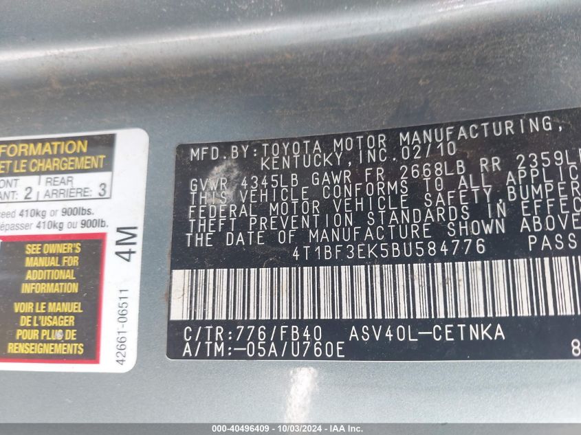 4T1BF3EK5BU584776 2011 Toyota Camry Le