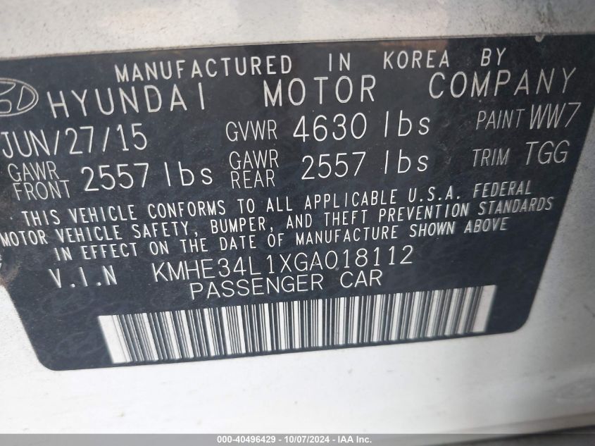 KMHE34L1XGA018112 2016 Hyundai Sonata Hybrid Limited