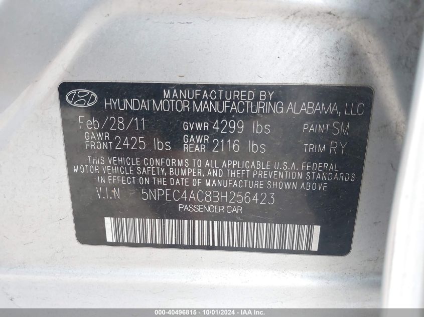 5NPEC4AC8BH256423 2011 Hyundai Sonata Limited