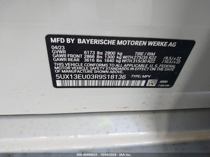 5UX13EU03R9S18136 2024 BMW X5 Sdrive40I