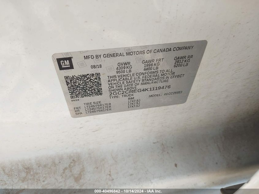 2019 Chevrolet Silverado C2500 Heavy Duty VIN: 2GC2CREG4K1119476 Lot: 40496842