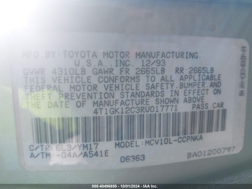 4T1GK12C3RU017771 1994 Toyota Camry Le