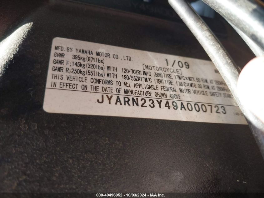 JYARN23Y49A000723 2009 Yamaha Yzfr1