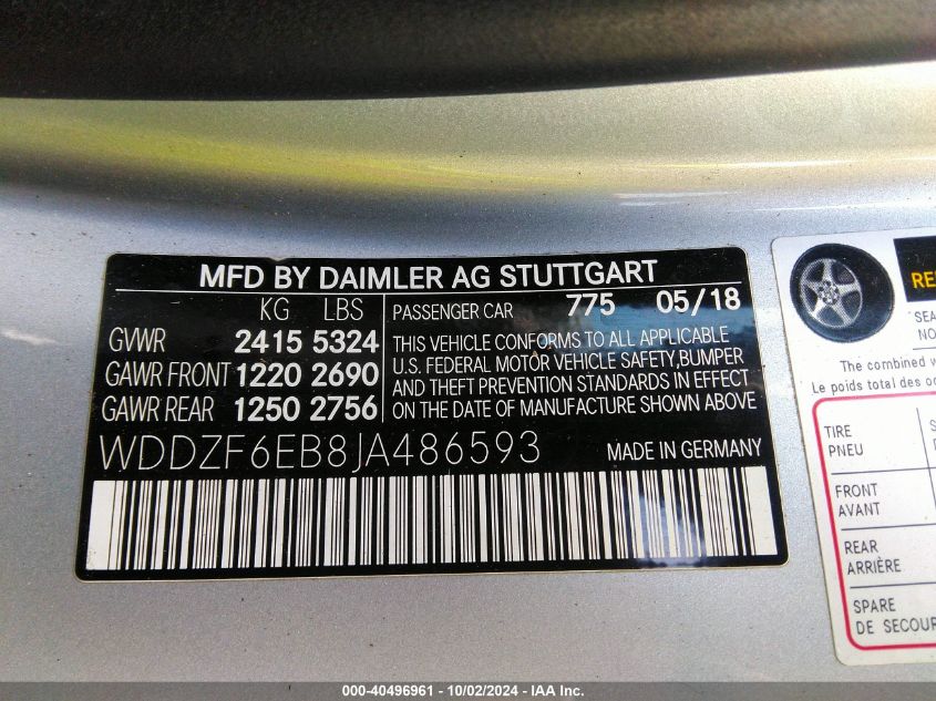 WDDZF6EB8JA486593 2018 Mercedes-Benz Amg E 43 4Matic