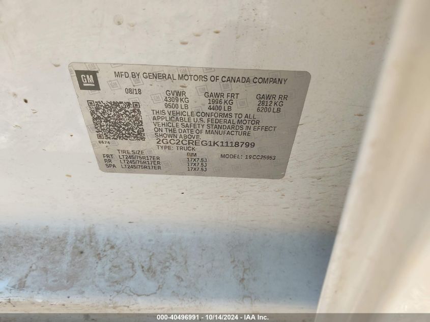 2019 Chevrolet Silverado C2500 Heavy Duty VIN: 2GC2CREG1K1118799 Lot: 40496991