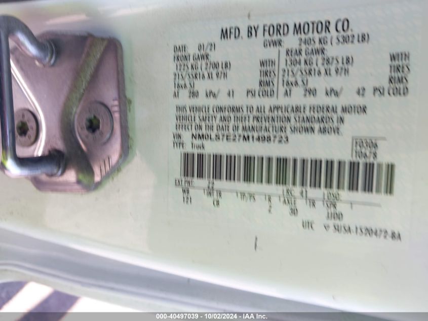 NM0LS7E27M1498723 2021 Ford Transit Connect Xl Cargo Van