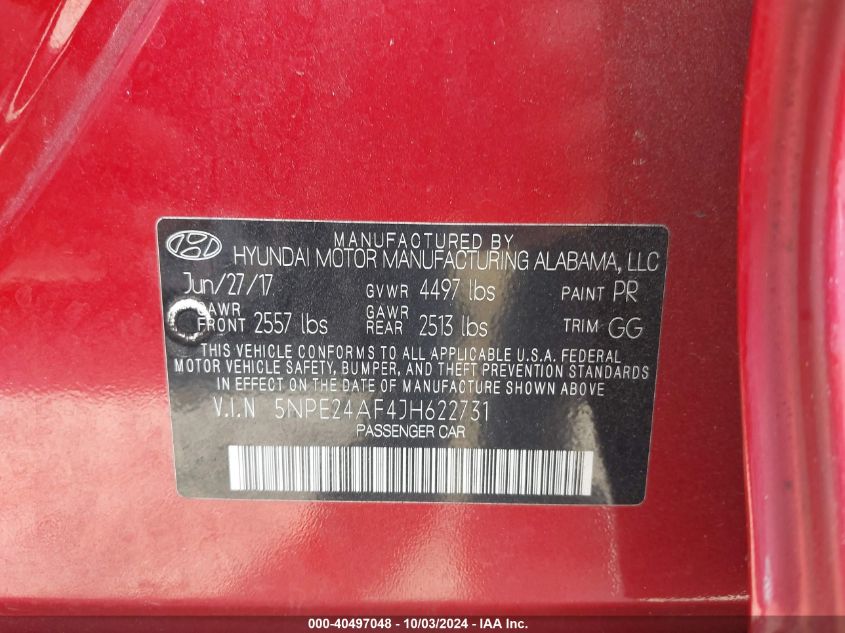 5NPE24AF4JH622731 2018 Hyundai Sonata Se