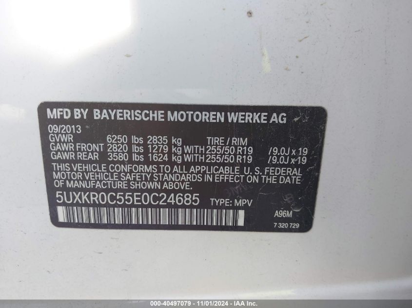 2014 BMW X5 xDrive35I VIN: 5UXKR0C55E0C24685 Lot: 40497079